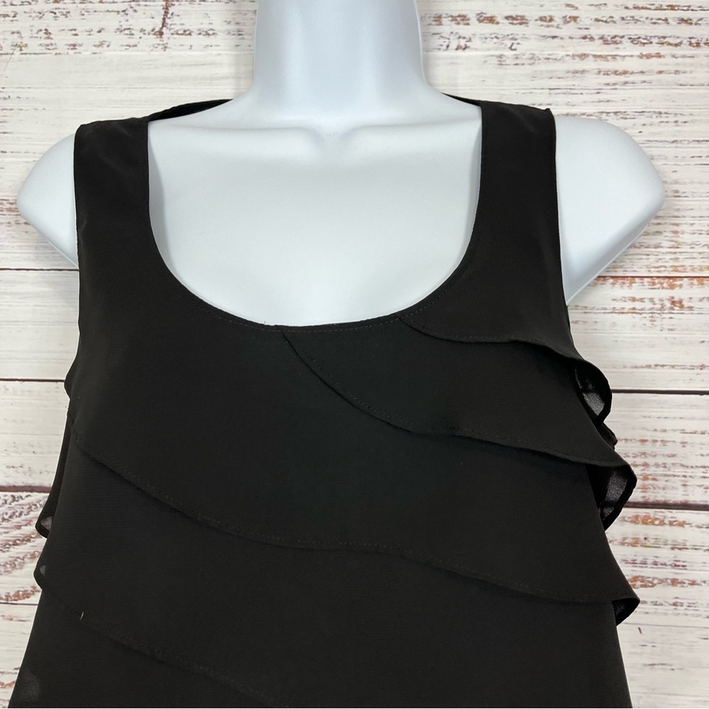 Coldwater Creek Black Tier Ruffle Sleeveless Blouse - Picture 2 of 12